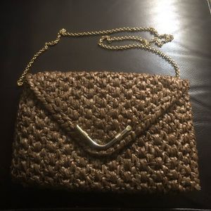 Vintage Rodo Straw Purse Brown Gold Chain Bag